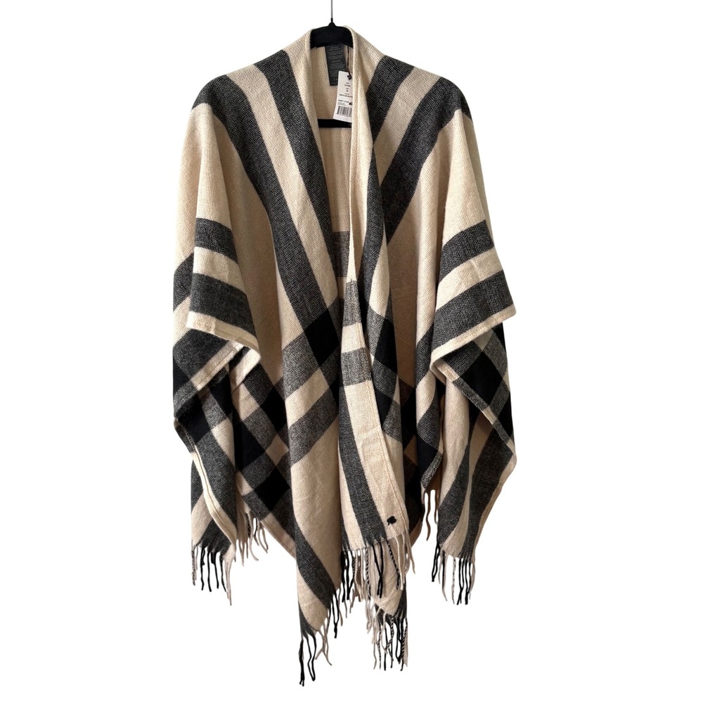 NWT Banana Republic Women's Black and Tan Neutral‎ Soft Fringed Cape in OS